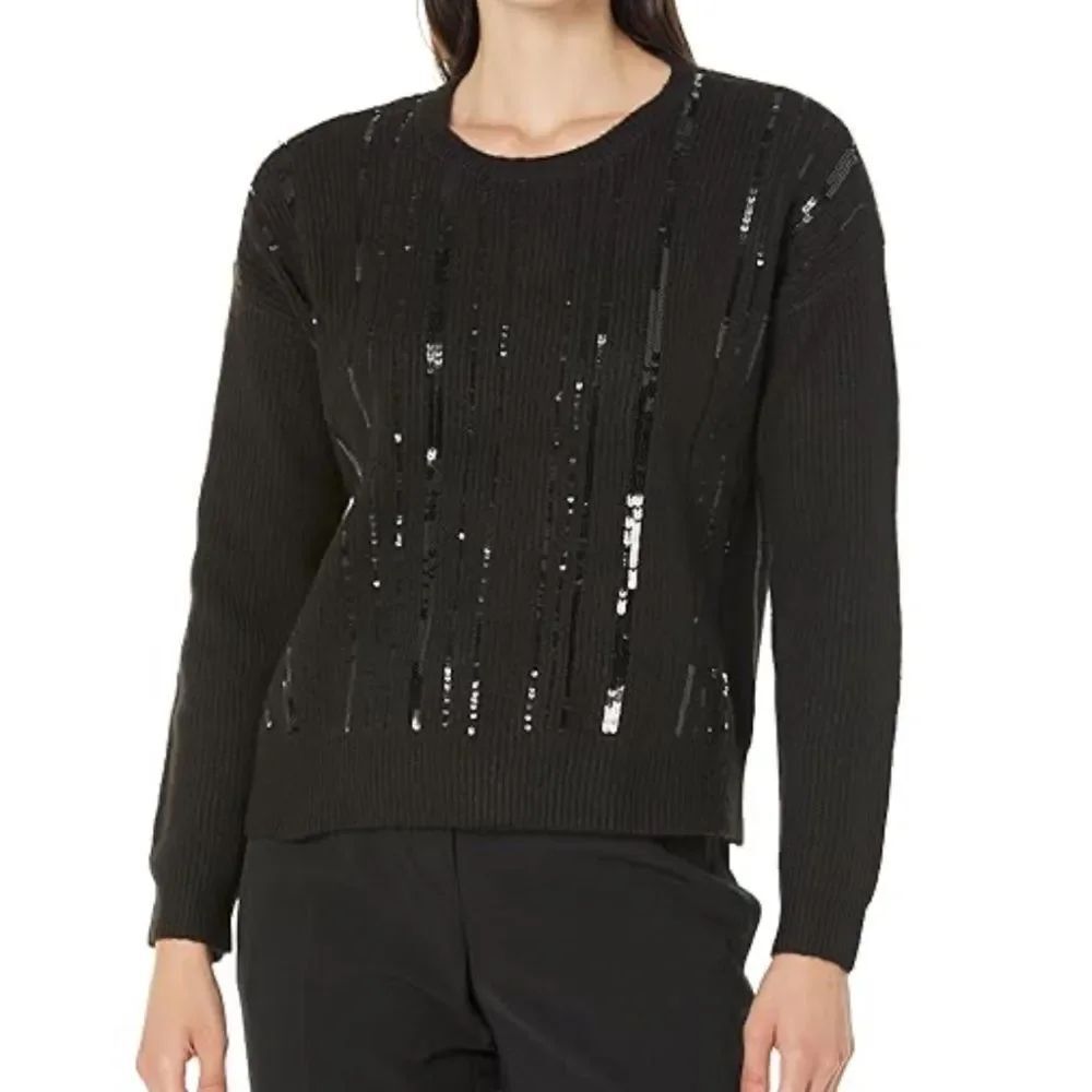 Calvin Klein Women's Black Sequin Crew Neck Sweater size medium